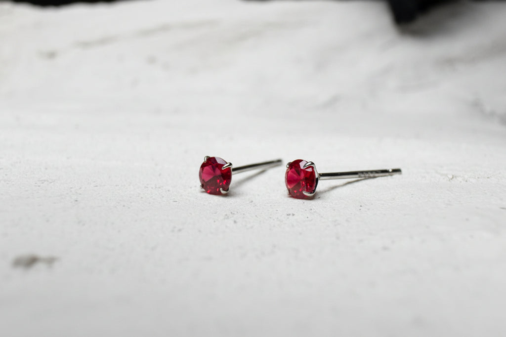 Ruby Heart Solitaire Stud Earrings