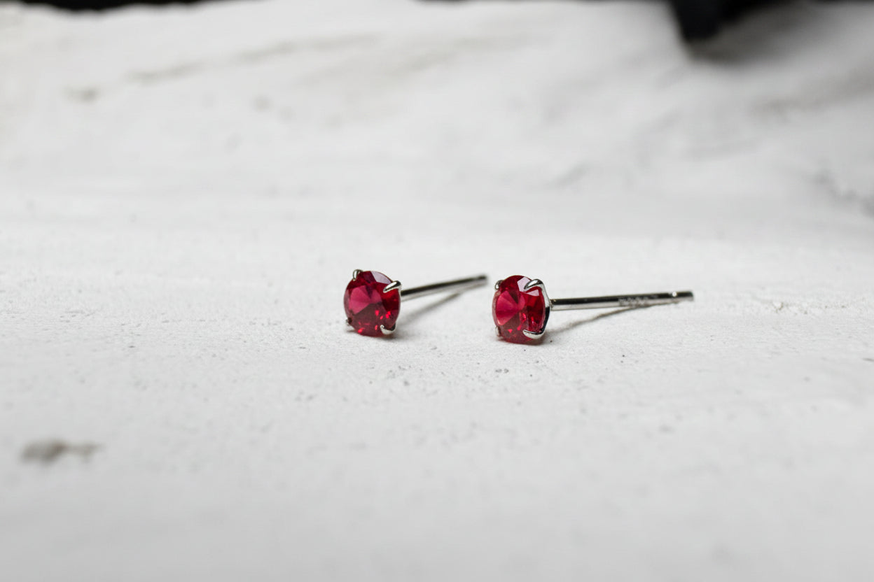 Ruby Heart Solitaire Stud Earrings