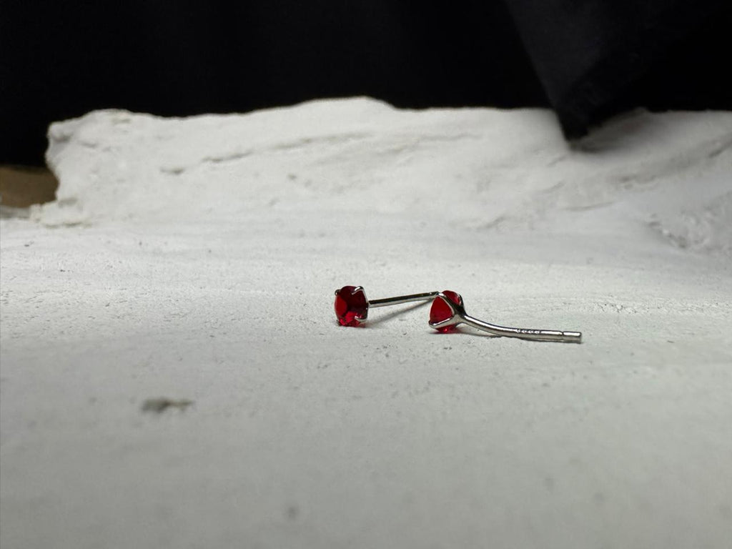 Ruby Heart Solitaire Stud Earrings