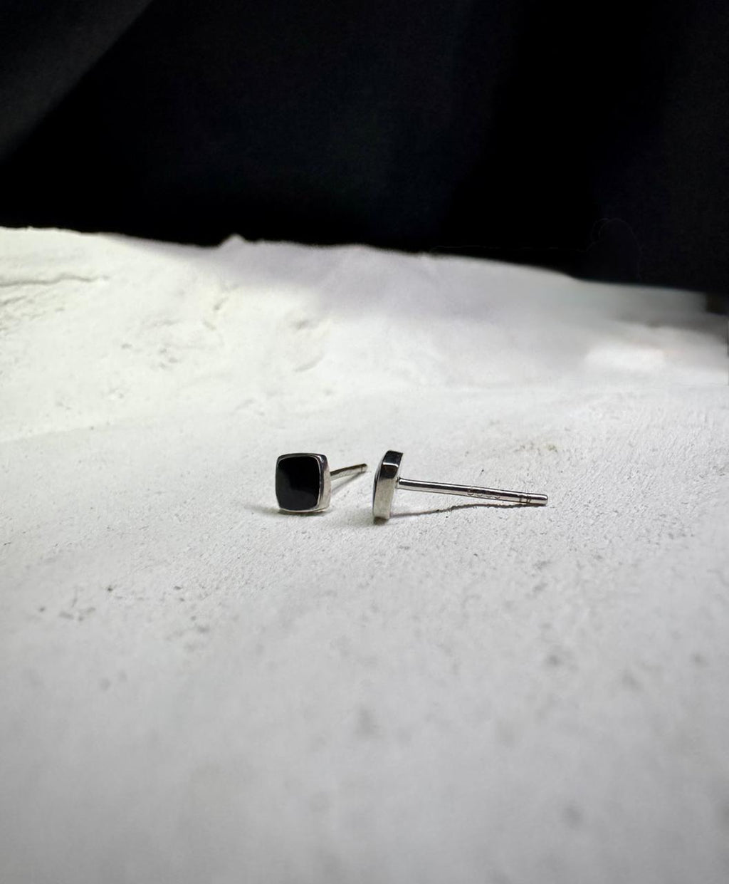 Midnight Onyx Square Silver Stud Earrings