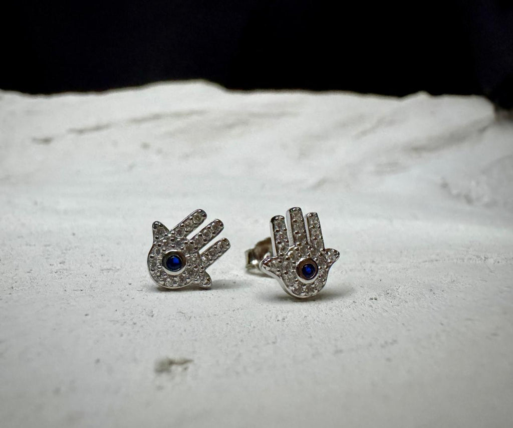 Evil Eye Hamsa Hand Stud Earrings