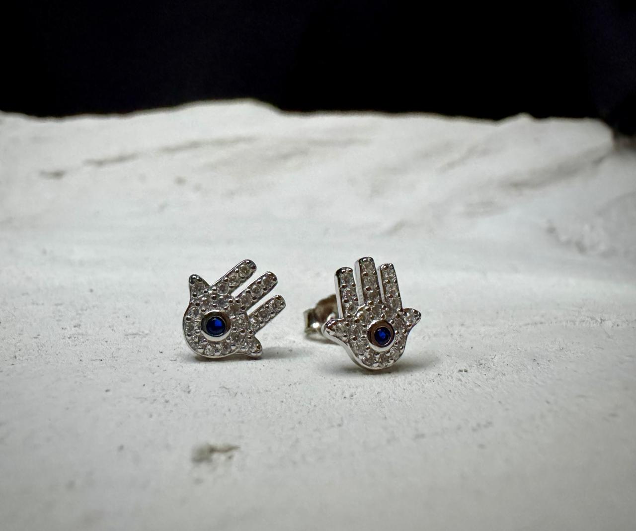 Evil Eye Hamsa Hand Stud Earrings